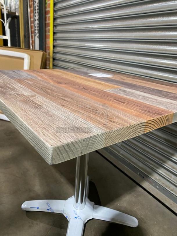 Brand new DuroWood 30"x30" rustic dining table, model DW3030, with 4-leg pedestal base, durable construction.