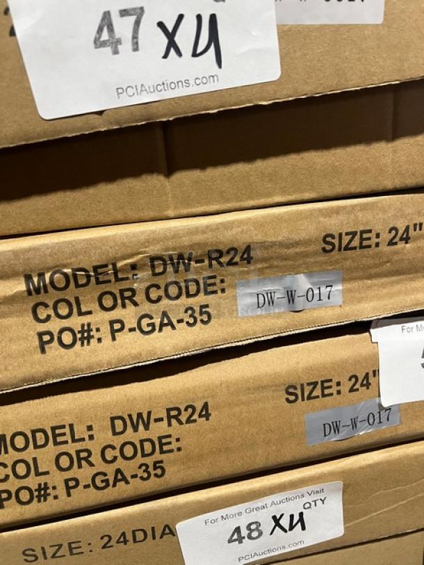 Brand new DuroWood 24" round dining table, model DW-R24, in box. Features a 4-way pedestal base. Durable commercial design.