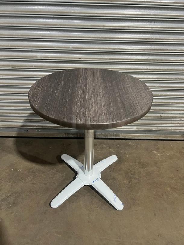 Brand new DuroWood 24" round dining table, model DW-R24, with 4-way pedestal base, durable modern design.