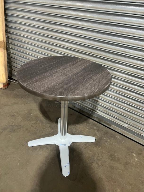 Brand new DuroWood 24" round dining table, model DW-R24, with a 4-way pedestal base. Commercial modern design.