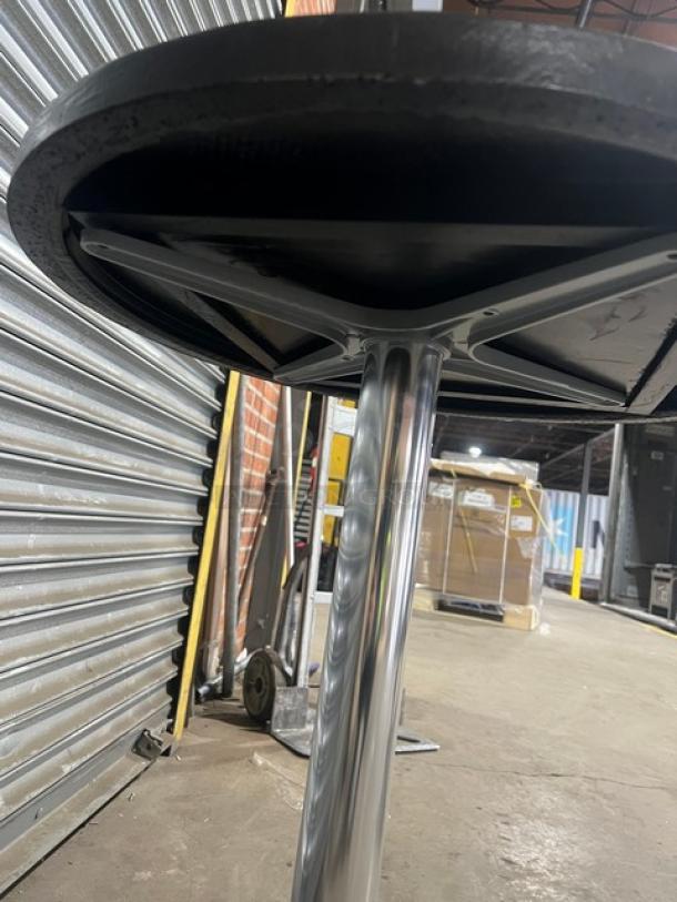 Brand new DuroWood 24" round dining table, commercial-grade, Model DW-R24, with 4-way pedestal base, modern design.