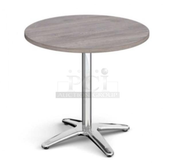Brand new DuroWood 24" round dining table, Model DW-R24, with 4-way pedestal base, durable modern design.