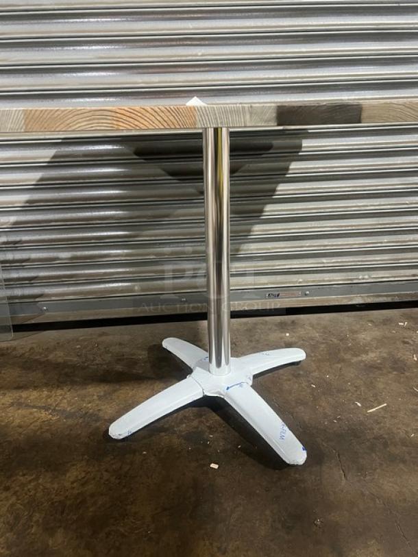 Brand new Barn Wood Plank DuroWood 30"x30" dining table, model DW3030, with 4-way pedestal base. Durable, rustic style.