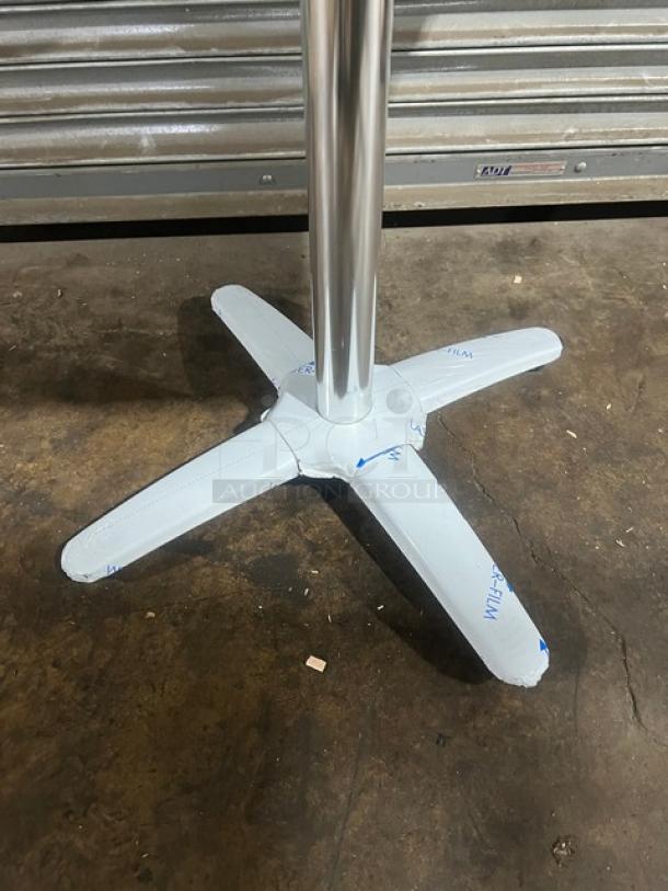 Barn Wood Plank dining table base, model DW-3030. Features 4-way pedestal design, durable construction. Brand new condition.