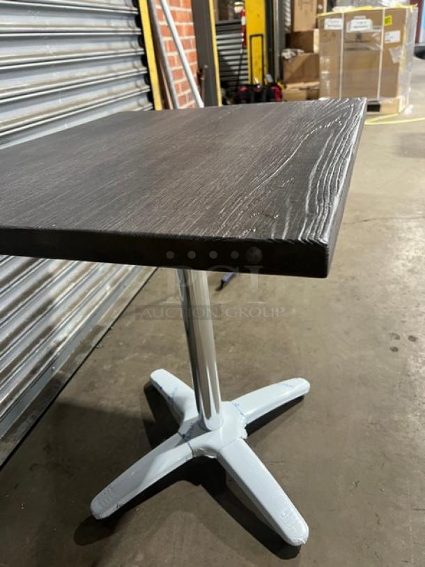 Brand new DuroWood DW2430 24"x30" rectangular dining table with durable 4-way pedestal base, dark wood finish.