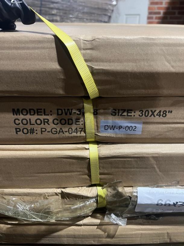 BRAND NEW Barn Wood Plank DuroWood 30"x48" Dining Table with Chrome T-Style Base, Model DW-3048, in packaging.