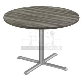 Brand new DuroWood 36" round dining table, model DW36, with durable 4-way pedestal base. Commercial modern style.