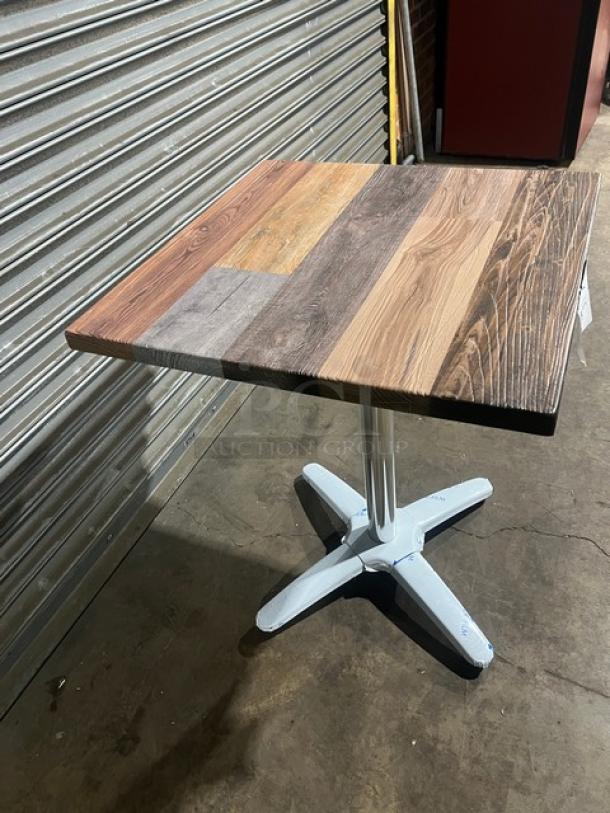 BRAND NEW Barn Wood Plank Rustic DuroWood 24"x24" Dining Table, Model DW-2424, with 4-way pedestal base.