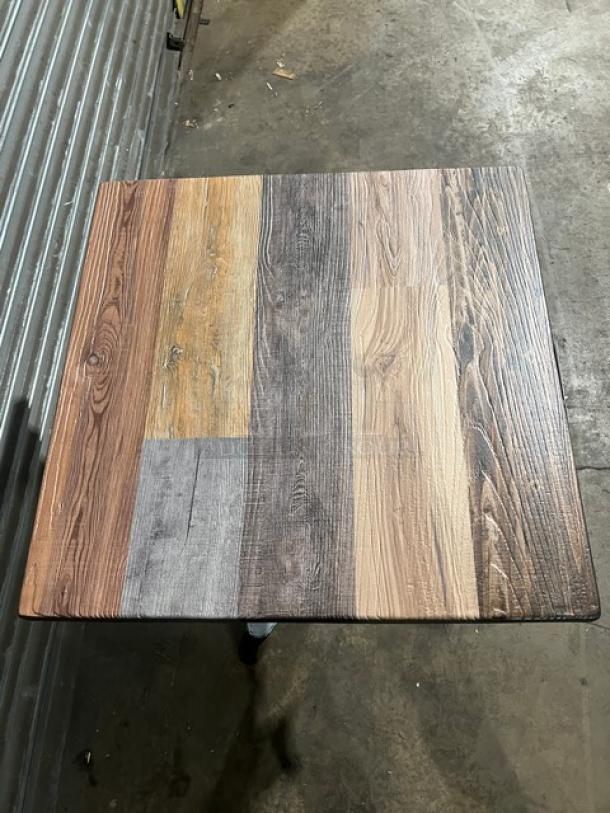 Brand new DuroWood DW-2424 dining table, 24"x24", barn wood plank design, 4-way pedestal base, rustic style.