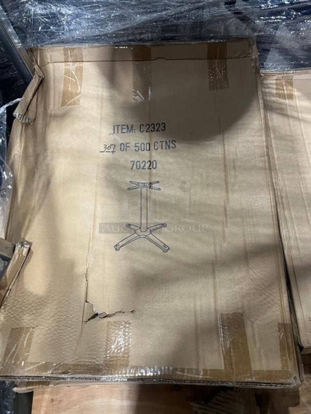 Brand new DuroWood 24"x24" rustic dining table, barn wood plank, with 4-way pedestal base. Model: DW-2424.