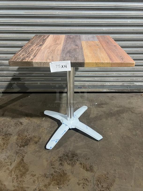 Barn Wood Plank Commercial Rustic DuroWood 24"x24" Dining Table, model DW-2424, new with 4-way pedestal base.