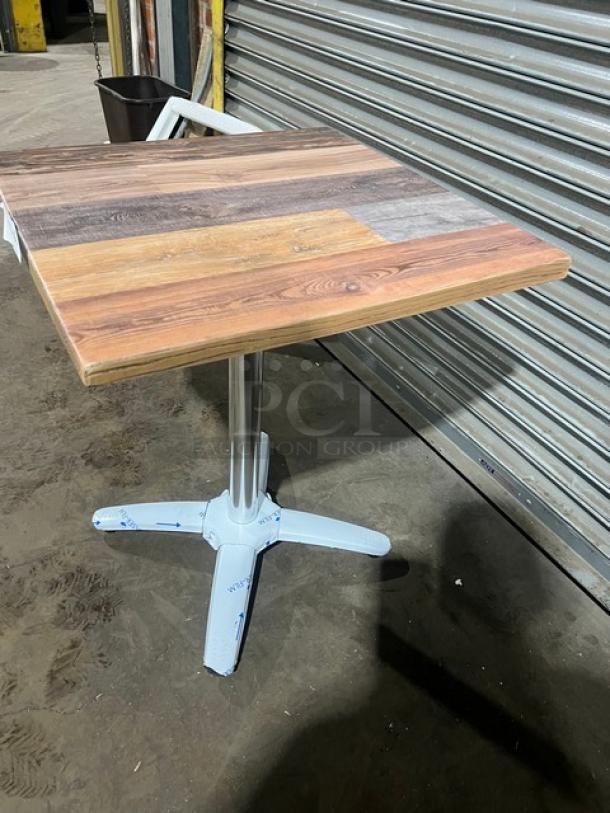 BRAND NEW Barn Wood Plank DuroWood 24"x24" Dining Table, model DW-2424, with 4-way pedestal base, in rustic style.