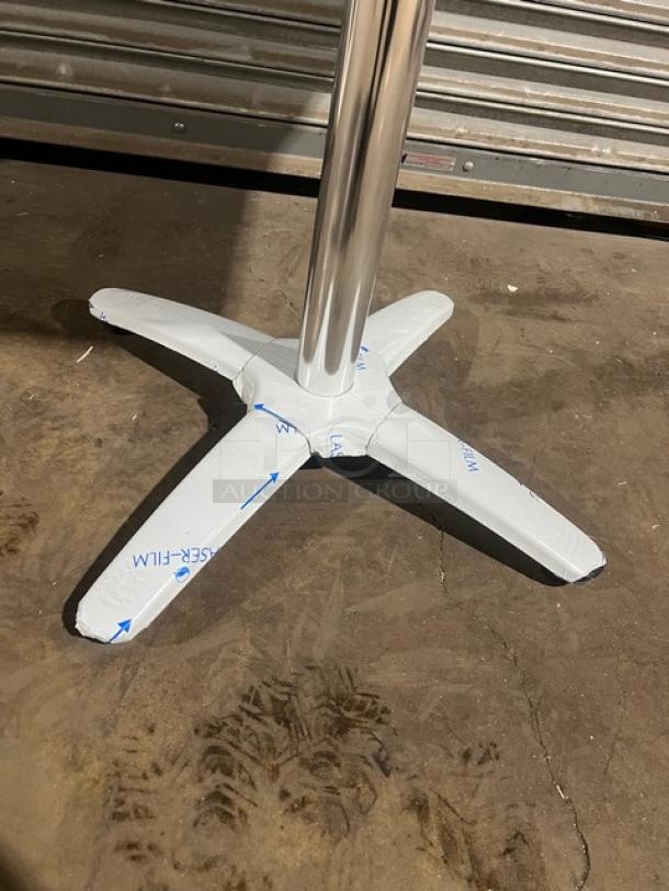 BRAND NEW DuroWood 24"x24" rustic dining table base, four-way pedestal, silver finish, model DW2424, commercial quality.