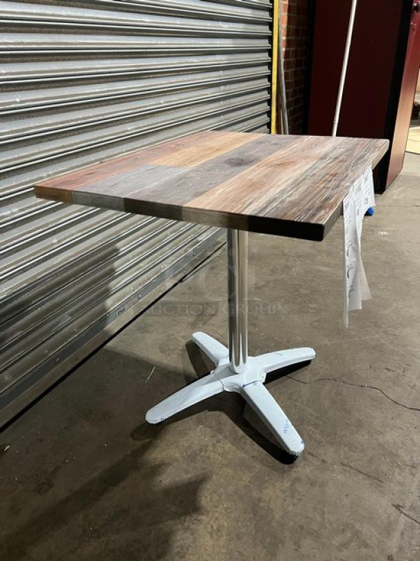 Barn Wood Plank Dining Table, DuroWood DW-2430. New, 24"x30", rectangular, rustic design, 4-way pedestal base.