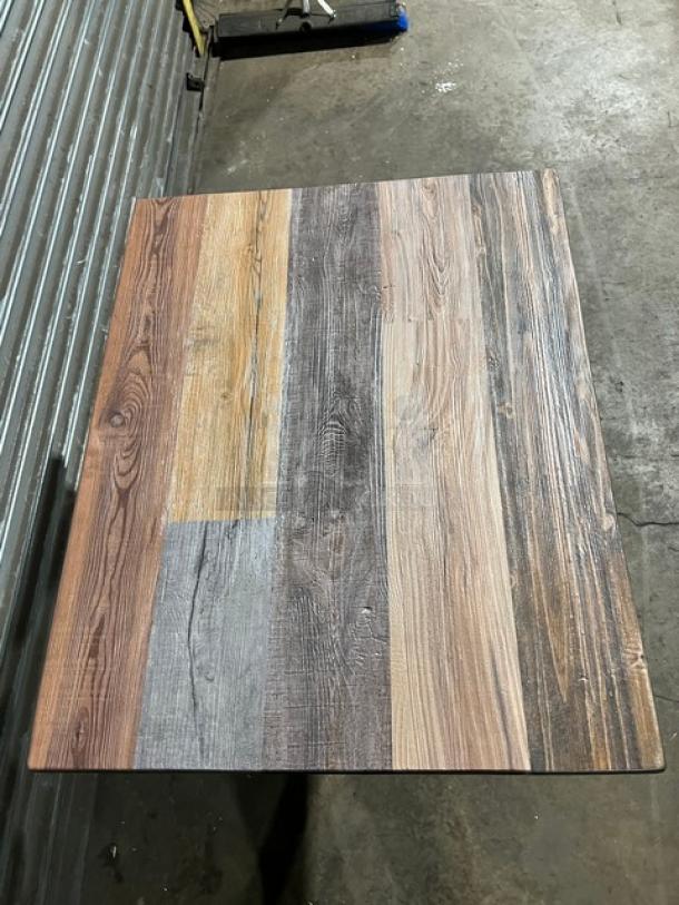 Rectangular rustic dining table, 24"x30", barn wood plank design, DuroWood, model DW-2430, new condition, pedestal base.