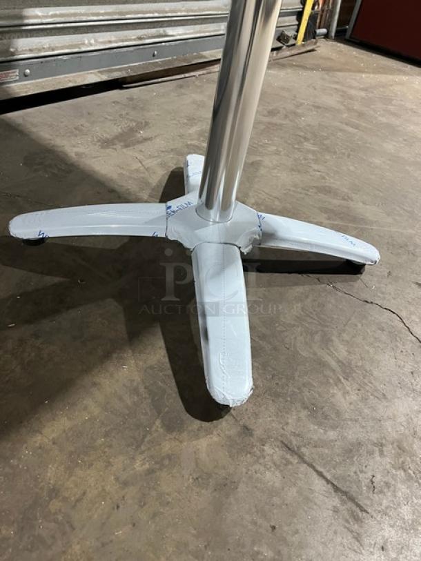 Brand new Barn Wood Plank DuroWood 36"x36" dining table, model DW-3636, with 4-way pedestal base, packaged.