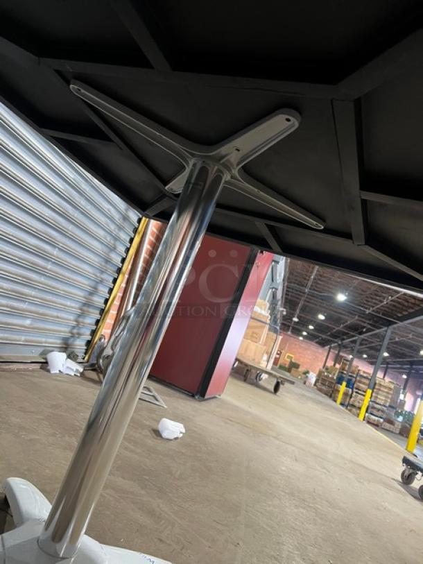 Brand new rustic DuroWood dining table, model DW3636, 36"x36", barn wood plank top, 4-way pedestal base, commercial grade.