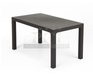 Brand new Rainbow Arizona Collection rectangular outdoor table, 140"x80", brown polypropylene faux wood, rattan finish.