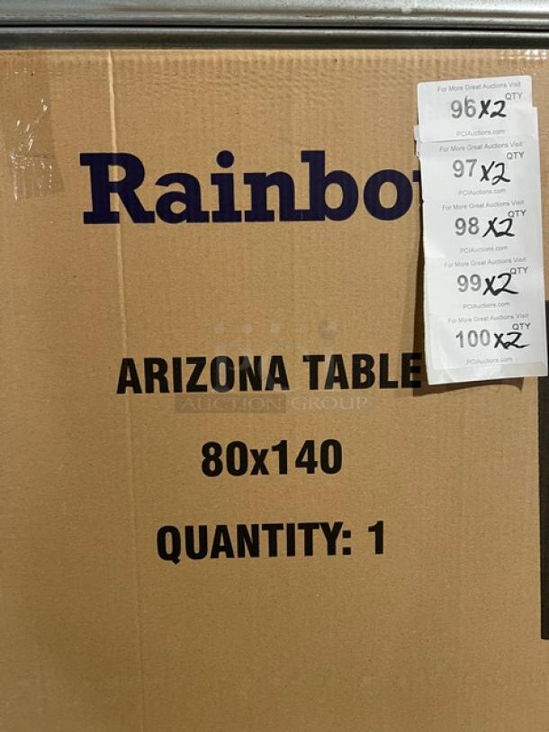 Brand new Rainbow Arizona Collection 140"x80" outdoor dining table in box. Faux wood, rattan finish. Quantity: 1.