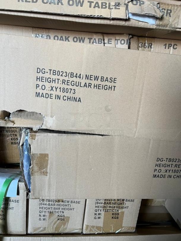 Brand new Red Oak 42" round dining table with textured finish, regular height base. Box labeled DG-TB023, made in China.