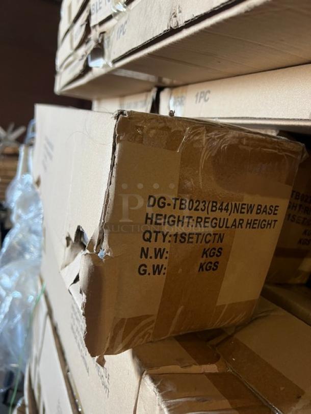 Brand new commercial red oak 42" round textured dining table in box. Regular height base included. Model DG-TB023(B44).