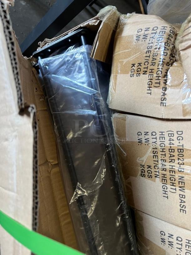 Brand new commercial red oak 36" round textured dining table, regular height base, unopened packaging, sturdy construction.