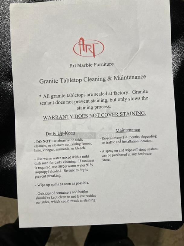 Art Marble Furniture granite tabletop cleaning instructions, emphasizing sealant care and maintenance tips.