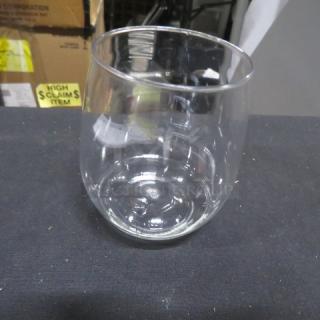 New 14oz poly stemless wine glass, clear, in excellent condition. Suitable for casual use, durable material.