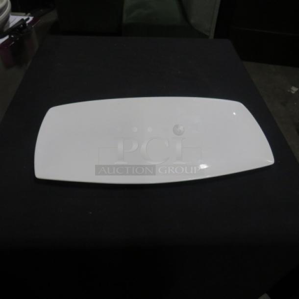 17.5x9.5 Fortessa Forteluxe platter, white, rectangular, excellent condition, durable porcelain, ideal for serving.