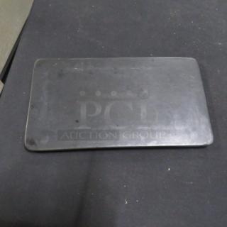 10.5x6 Acopa rectangular platter, black finish, slight surface marks, ideal for elegant serving, model 4XBID.