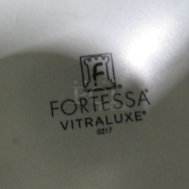 Fortessa 11-inch gray dinner plate, Vitraluxe label with logo. Model 0217, excellent condition, durable and stylish.