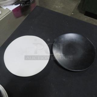 Two Fortessa plates, 6-inch, in gray and black. Round shape, smooth finish. Model 9XBID. Excellent condition.