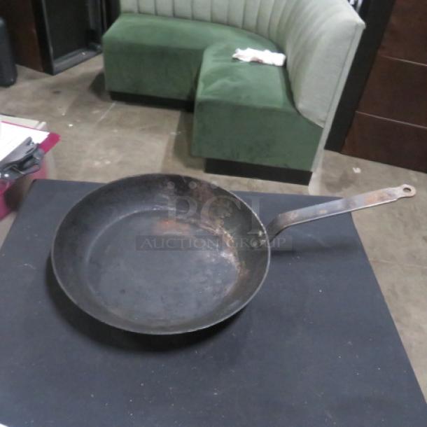 De Buyer Carbon Steel 12" Fry Pan, used condition, natural patina. Durable handle, priced at $125.00. Model: 2XBID.