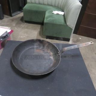 De Buyer Carbon Steel 12" Fry Pan, used condition, natural patina. Durable handle, priced at $125.00. Model: 2XBID.