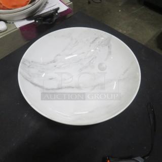 12-inch marble look melamine bowl, pristine condition, features elegant gray veining. Model: 5XBID.