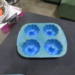 Wilton Silicone Mini Bundt Cake Mold, 4-cavity, blue, gently used, flexible, non-stick, 4XBID model.
