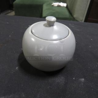 Gray Fortessa sugar bowl with lid, model 7XBID. Smooth finish, excellent condition, modern design.