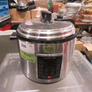 Go Wise USA Electric Pressure Cooker, Model CYSB130-160B, 120V, 1500W, stainless steel, digital display, used condition.