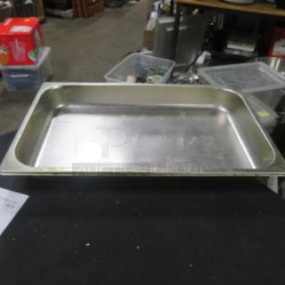 Full size 2.5-inch deep hotel pan, stainless steel, lightly used, model 3XBID, suitable for commercial kitchen use.
