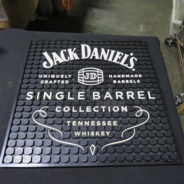 Jack Daniel's bar mat, black, features "Single Barrel Collection" text. Used for bars, collectible condition.