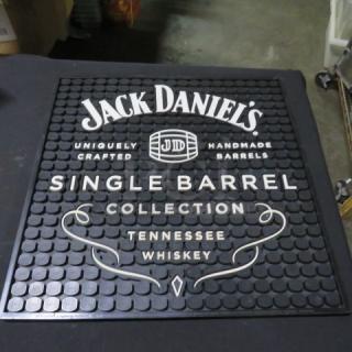 Jack Daniel's bar mat, black, features "Single Barrel Collection" text. Used for bars, collectible condition.