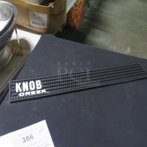 NEW Knob Creek bar mat, black rubber, rectangular shape, textured surface. Brand logo in white, excellent condition.