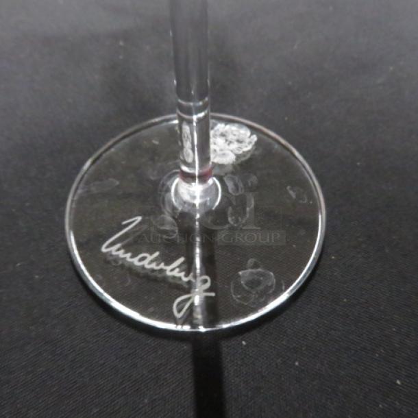 Underberg Stilglas Cristal 2cl flute, clear glass, engraved with "Underberg" on the base, excellent condition.