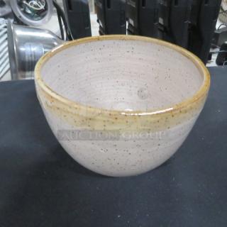 New 6-inch cereal bowl with gold rim, speckled finish, in excellent condition, ideal for collectors and home use.
