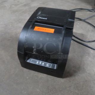 Toast Thermal Printer TXP300, black; visible "MIDDLE KP" label; fair condition, power cord attached.