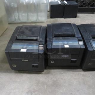 Citizen Thermal Printer CTS601. Black, used condition with visible wear. Features control labels and connectivity ports.