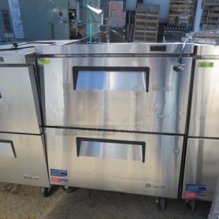 Turbo Air 2-drawer worktop refrigerator on casters, model TUF-28SD-D2-N, stainless steel, 27.5"x30"x36", 115V.