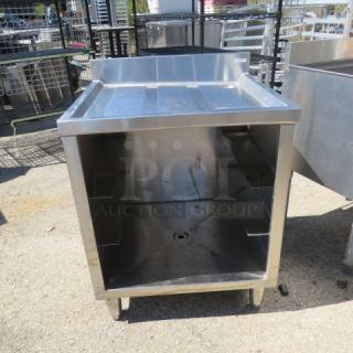 Advance Tabco stainless steel under bar drain table, model CRCR-24, with dishrack under storage, 24x21x33 inches.