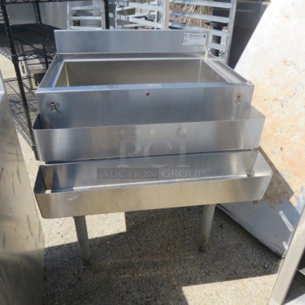 Krowne stainless steel ice well with dual speed rail, excellent condition, visible Krowne label, sturdy legs.