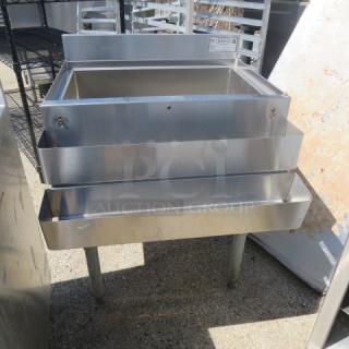 Krowne stainless steel ice well with dual speed rail, excellent condition, visible Krowne label, sturdy legs.